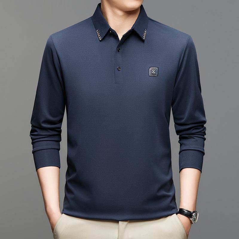 

Футболка с длинным рукавом Ice Silk, мужская, простая, повседневная, эластичная, поло, мужская одежда XL небесно-голубой