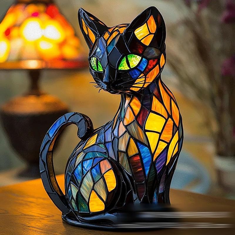 Solymall GlowKitty, Cat Lamp Stained Glass, Cat Lamp, Sherum Glowkitty, Stained Resin Night Light, Animal Lamps, 3D Cute Pet Led Table Lamps Gifts