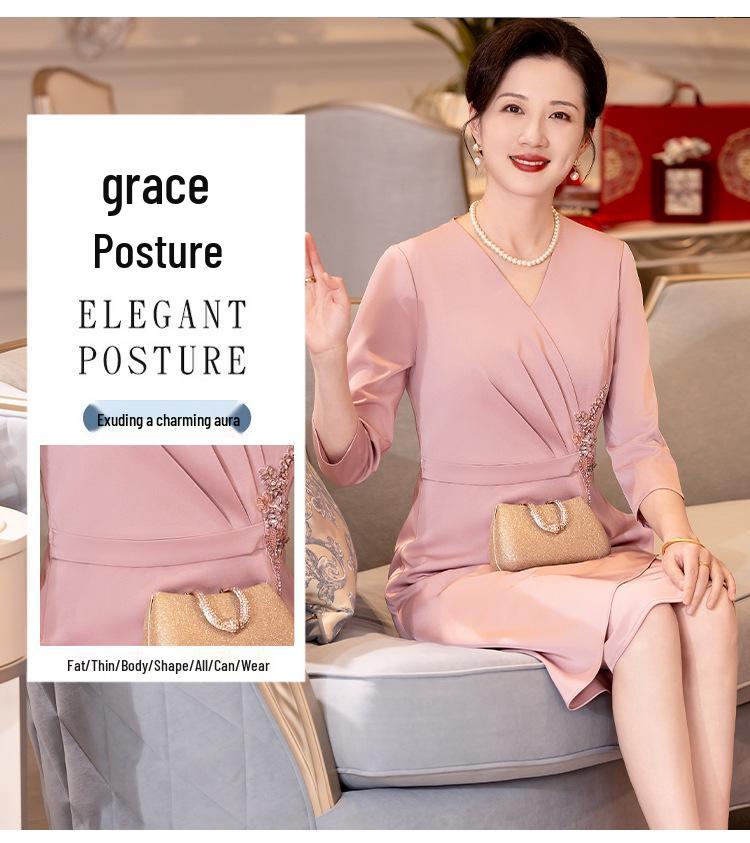 Pink A-Line Seven-Sleeve Mother-in-law Spring Wedding Dress 2024 - Slimming & Tummy Concealing