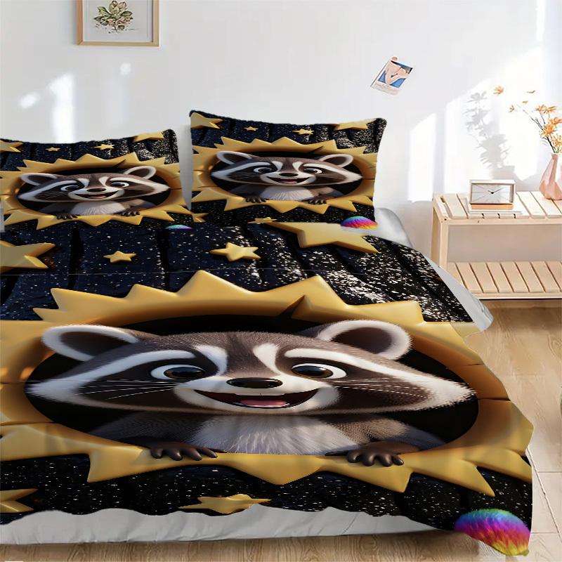 

3pcs Raccoon Sun Duvet Cover Set -Includes 1 Duvet Cover and 2 Pillowcases, No Quilt Core, All-Season Home Decor yy251111152 135x200cm
