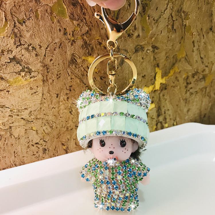 Monchchi Diamond Keychain Cute Monkey Keyring Kawaii Monchichi Hanging Ornament Car Key Chain Children Birthday Gifts s Carry Mini Lightweight