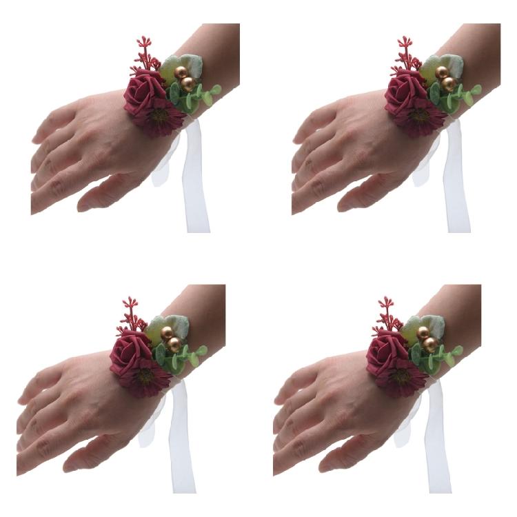4 Pezzi Corsage da Polso Rosa Corsage Floreale Sposa Braccialetto Decorazioni per Mano per Sposa, Damigella d'Onore, Feste di Ballo, Cerimonia