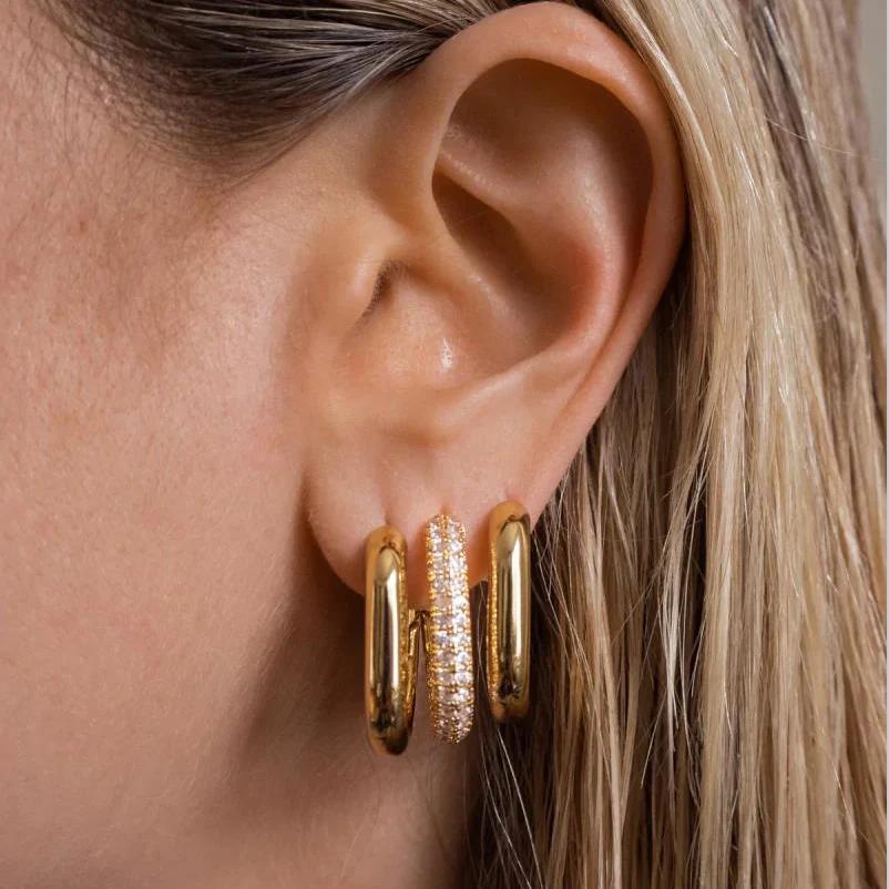 Modische CZ Zirkon Runde Huggie Creolen für Damen Geometrische U-Form Ohr Schnallen Creolen Vergoldeter Edelstahl Schmuck