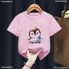 Love Penguin Animal Printed T Shirt For Girls/Boys White/Pink/Blue Kawaii Kids Clothes Summer Fashion Tops Tee Shirt