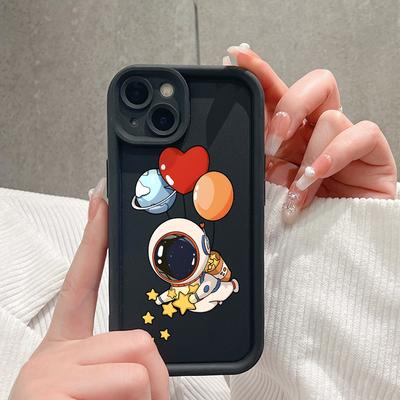 Lovely Cartoon Astronaut Phone Casing for Realme OPPO Reno VIVO Infinix Tecno Oneplus Full Cover Camera Shockproof Protection Rubber Case Cover