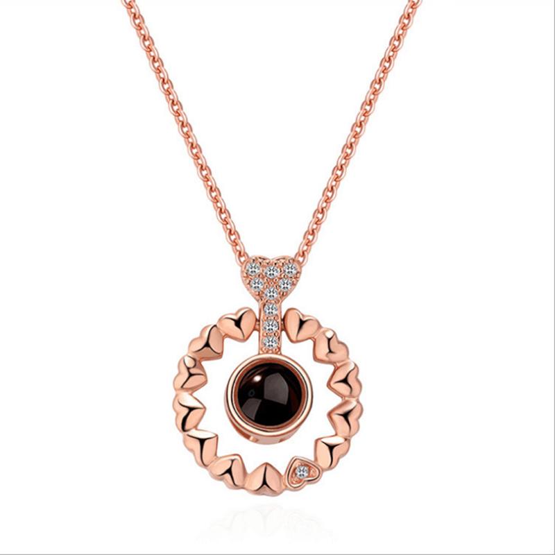 

Retro Sliver Color 100 Languages I Love You Projection Pendant Necklace For Lover Girlfriend 2024 Trendy Couple Romantic Zircon
