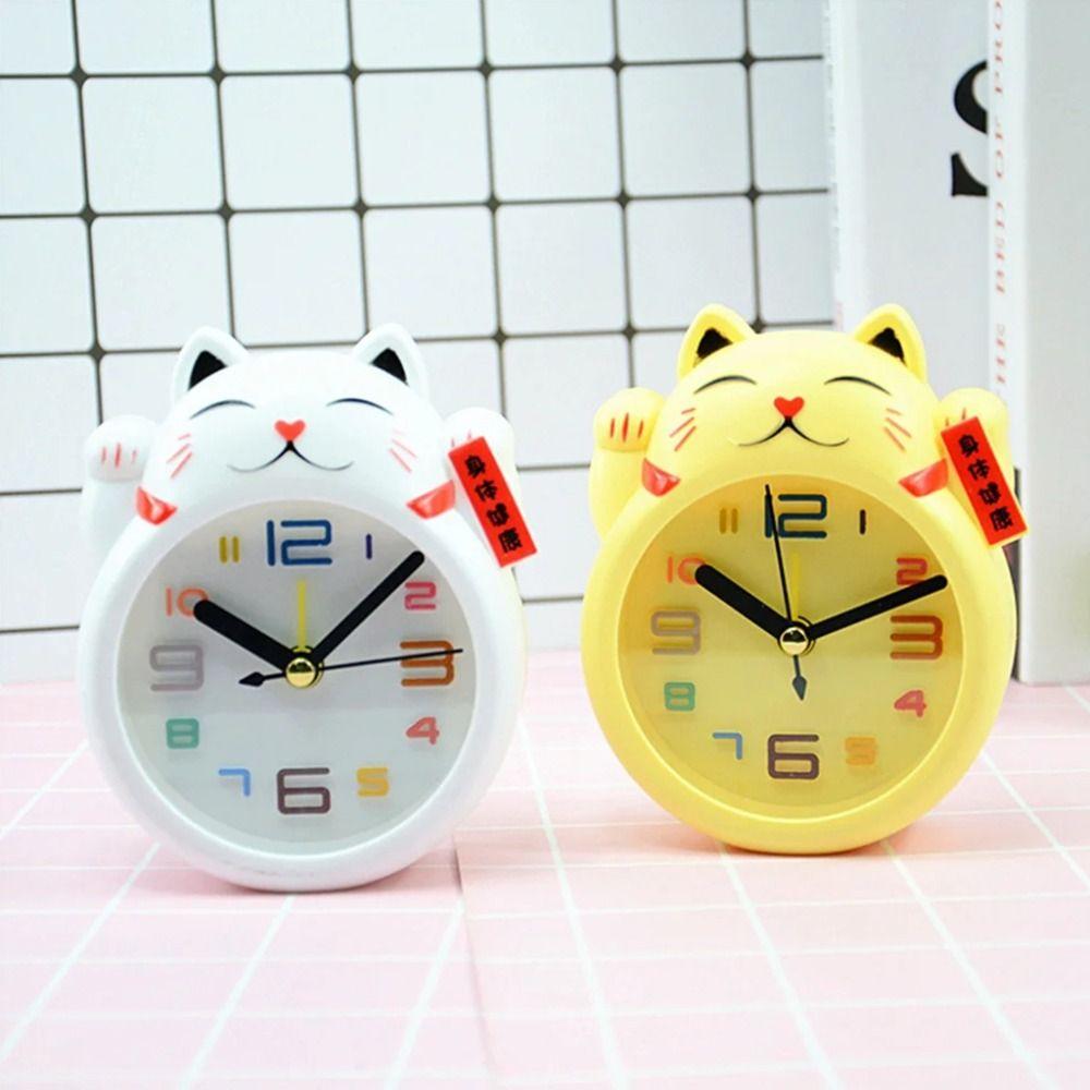 Creative Kids Alarm Clock Cartoon Table Clock Cat Desktop Decoration Lucky Cat Alarm Clock  Student