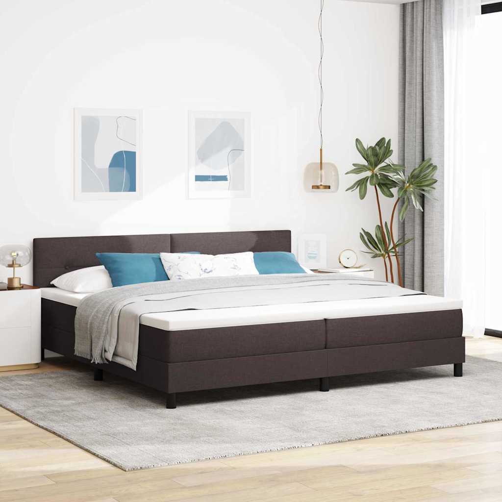 Box Spring Bed with Headboard Dark Brown 200 X 200 Cm Fabric