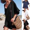 Bikini Cover Up Ruffles V Neck Ladies Elegant Pure Color Sundress for Beach