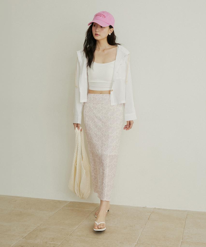 ADAUL Embo Chiffon Flower H Line Long Skirt - Pink
