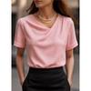 JPNTKY Women's Fashion Casual Solid Color Print Short Sleeve V Neck Blouses & Shirts
