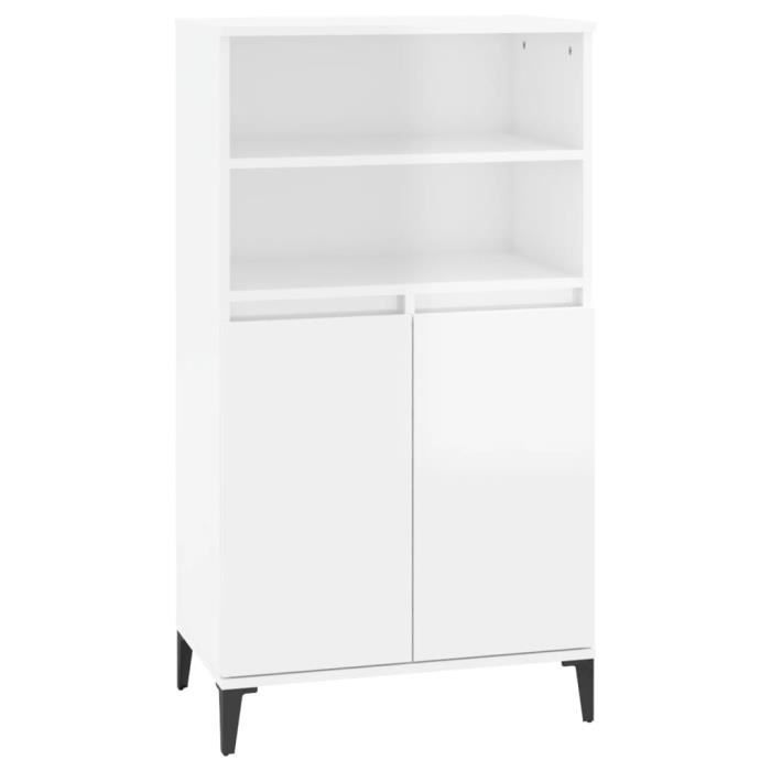 821230 vidaXL Buffet haut Blanc brillant 60x36x110 cm Bois d'ingénierie