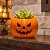 Halloween Pumpkin Planter Face Succulent Planter 3D Printed Jack O Lantern Flower Pot Table Centerpiece Theme Seasonal Container for Indoor