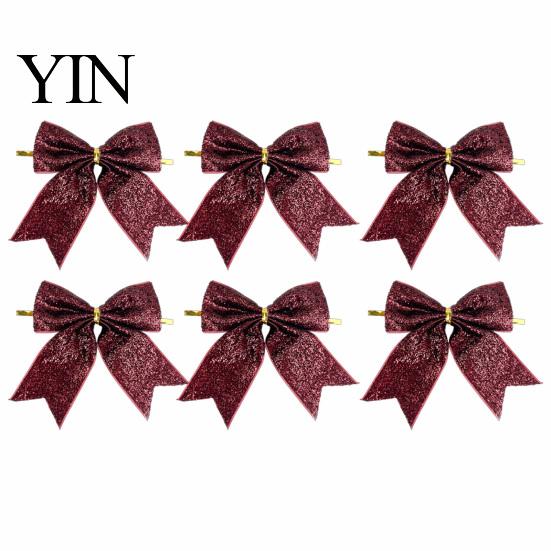 Festival Atmosphere Hanging Decor Glitter Christmas Bow, Gold Sparkling Ribbon Ornament for Decorative Bows with Binding Structure Tree Wreath