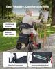 Rollator Walker with Seat for Seniors, Ultra Compact 3-Fold Rolling Walker, Lightweight Aluminum Mobility Walking Aid with PU Solid Wheels, Adjustable