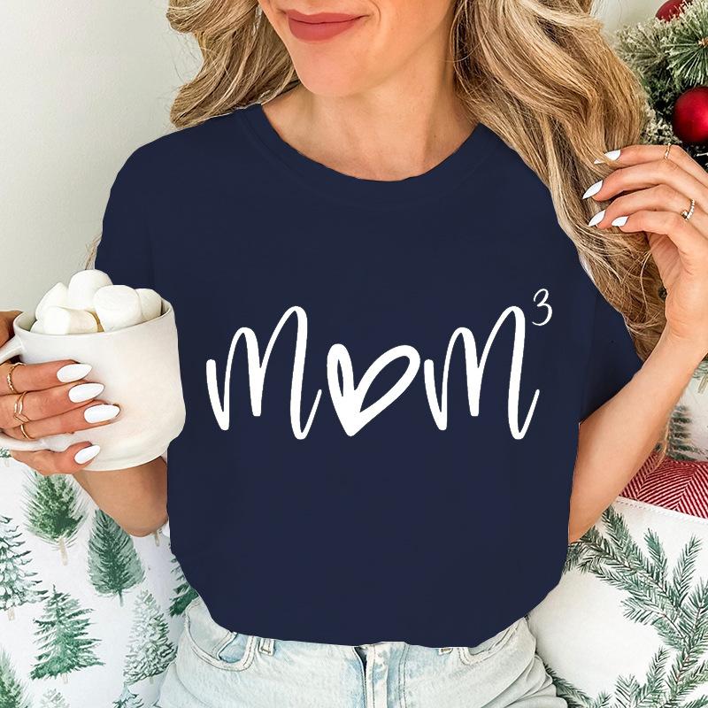 Womens Fashion TShirts Mom of Three Print Tshirts Summer Casual Loose Tops Mom To The Power Creative Personalized Tshirts