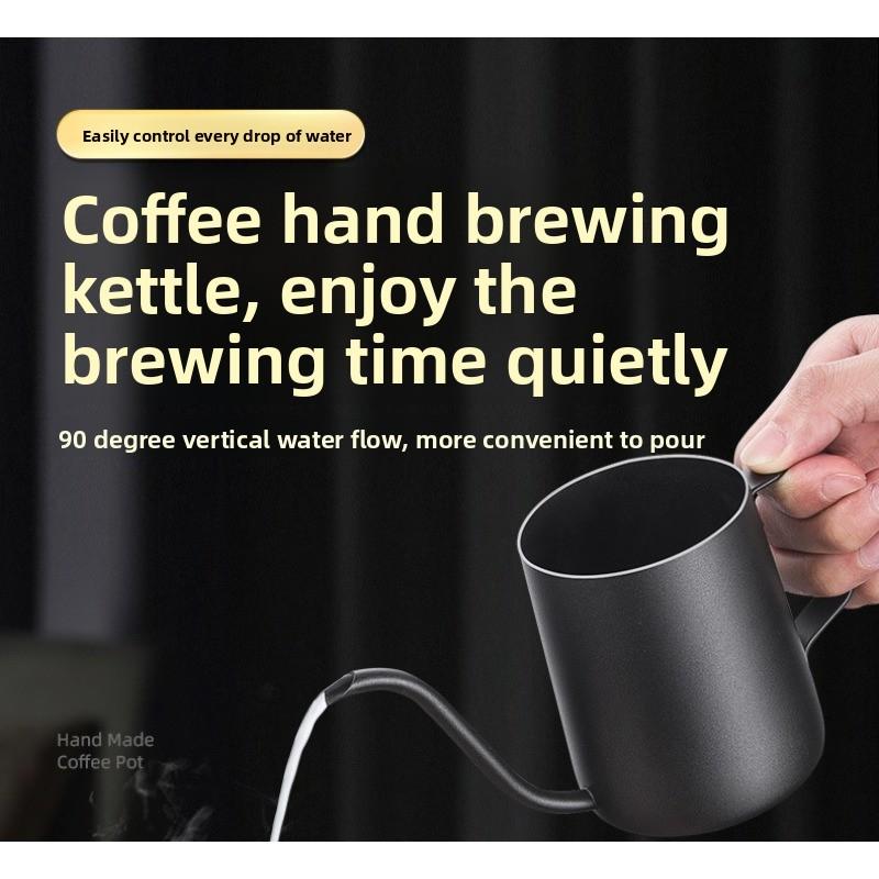 Hand-poured Coffee Pot with Lid, Bamboo Cover, 304 Thickened Stainless Steel Spout, Suitable for Household Use, Fine-mouthed Hanging Coffee Set