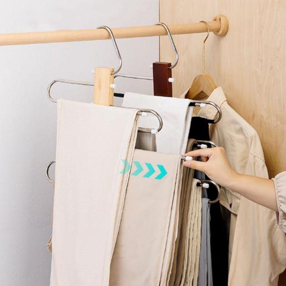 S-Shaped Multi Tier Pant Hangers Stainless Steel Clothes Rack Practical Pants Storage Rack  Closet