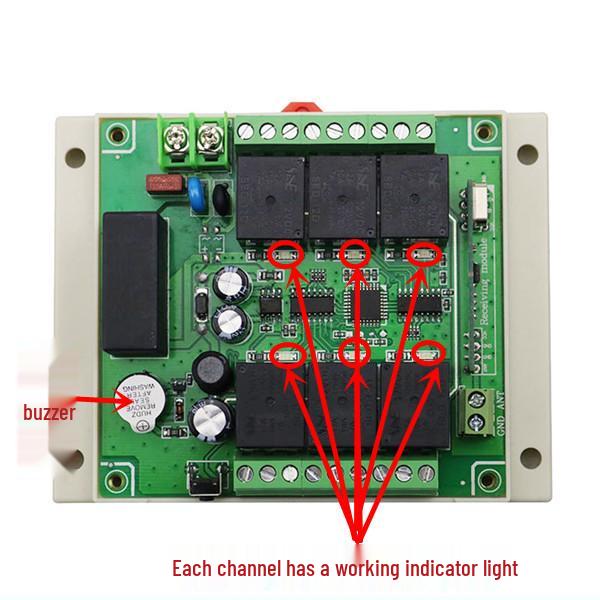 AC 220V 6-Way Wireless Remote Control Switch with Learning Code - 315MHz, Normally Open/Closed