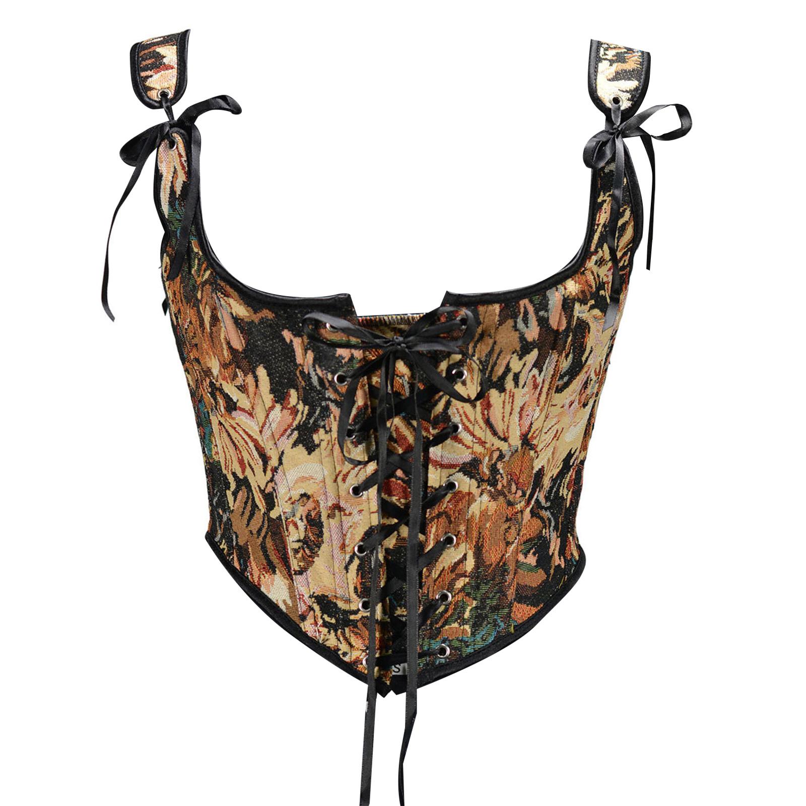 

Women Sexy Slim Cropped Tube Top Jacquard Corset Painterly Style Bustier Body Shaper Push Up Corset Ribbon XL