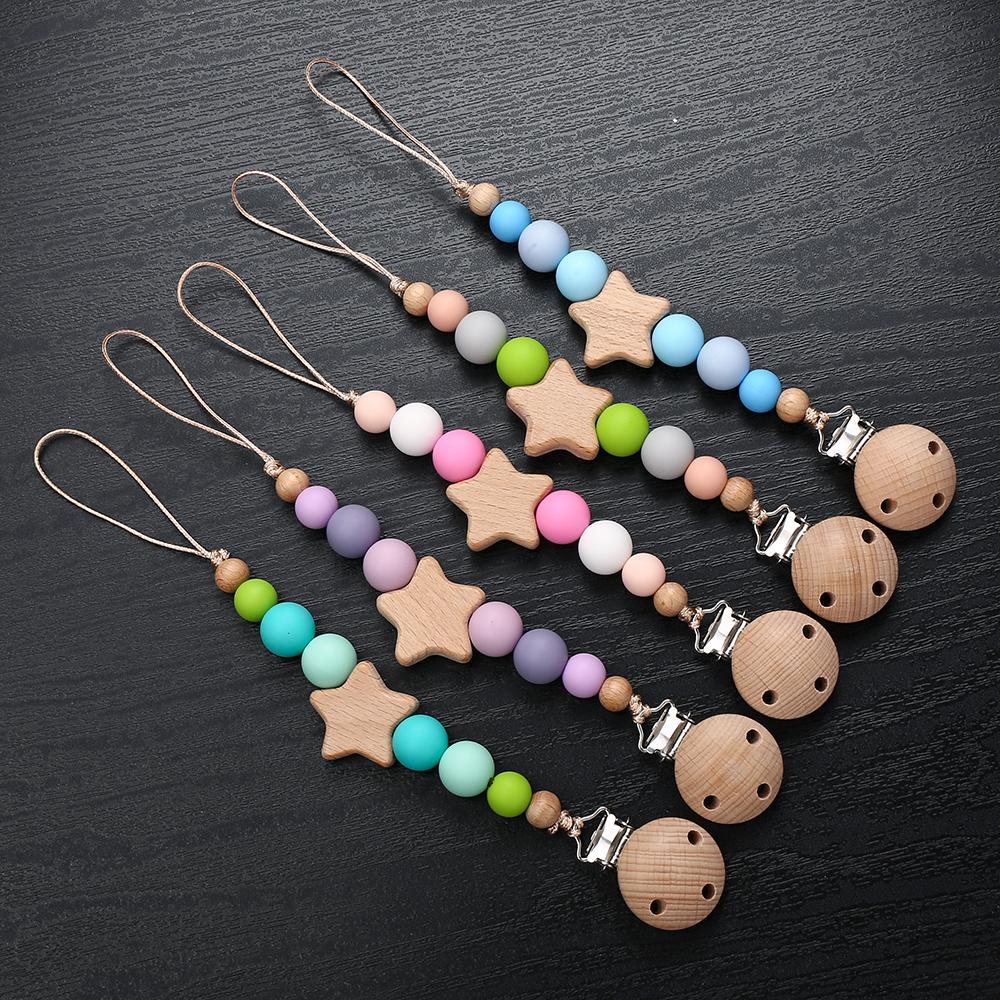 Star Wood Baby Colorful Pacifier Chain Dummy Clips Pacifier Holder Clips Nipple Holder Clips Soother Holder Baby Teething Toys