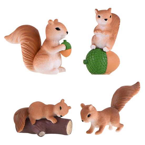 4Pcs Mini Squirrel Animal Figurine DIY Miniature Fairy Garden Bonsai Ornament