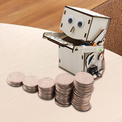 Holz-Wissenschaftsprojekt Modellbausatz 3D Puzzle Bau Roboter Münz-Sparschwein Lustige Lehrmittel für