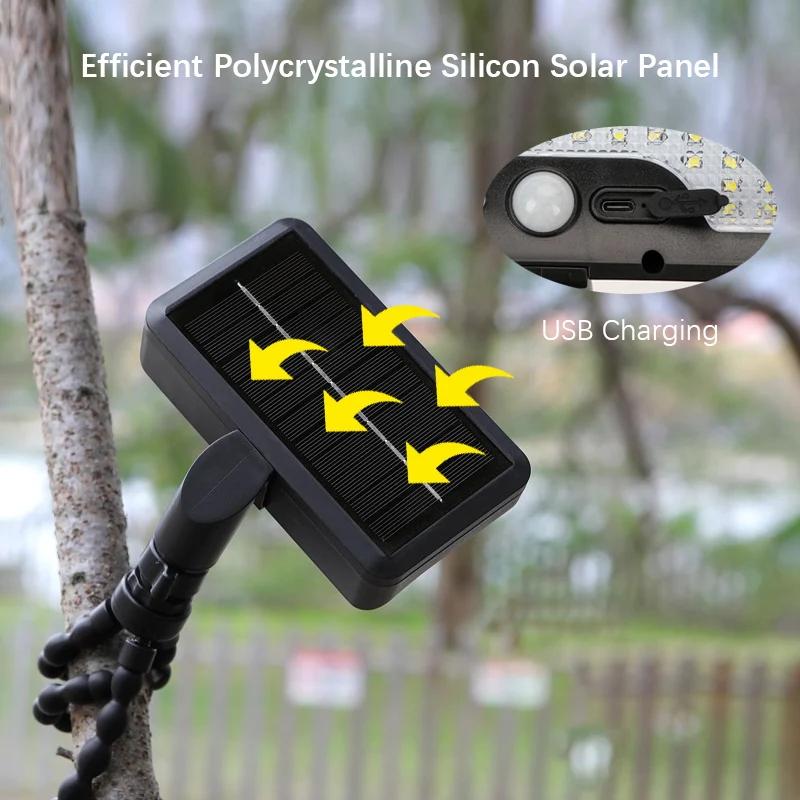 Smart Solar Motion Sensor Light, 92 LED Beads, 3 Modes, Motion Activated, Adjustable Angle, Octopus Bracket, USB Charging