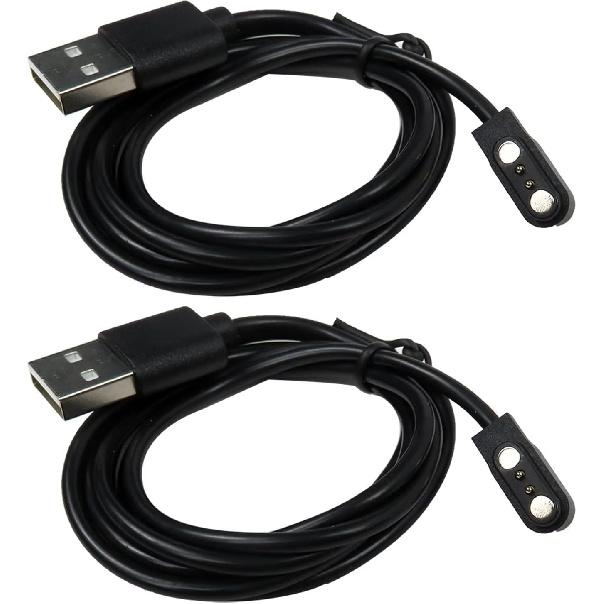 2Pcs 2-Pin Universal Black USB Data Charging Cable with Magnetic Charger Charging Mode for Smart Watch 2.84mm