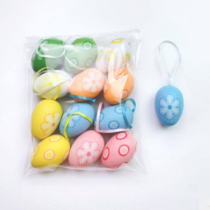 12Pcs Easter Colorful Eggs Handmade Art Ornament Decorative Crafts Supplies for Children Adults DIY Photo Props