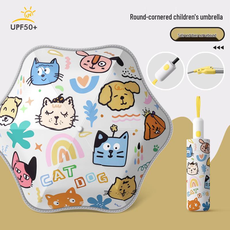 Children's Automatic Rounded Corner Umbrella with Anti-Rebound, UV Protection, Reflective Strips for All-Weather