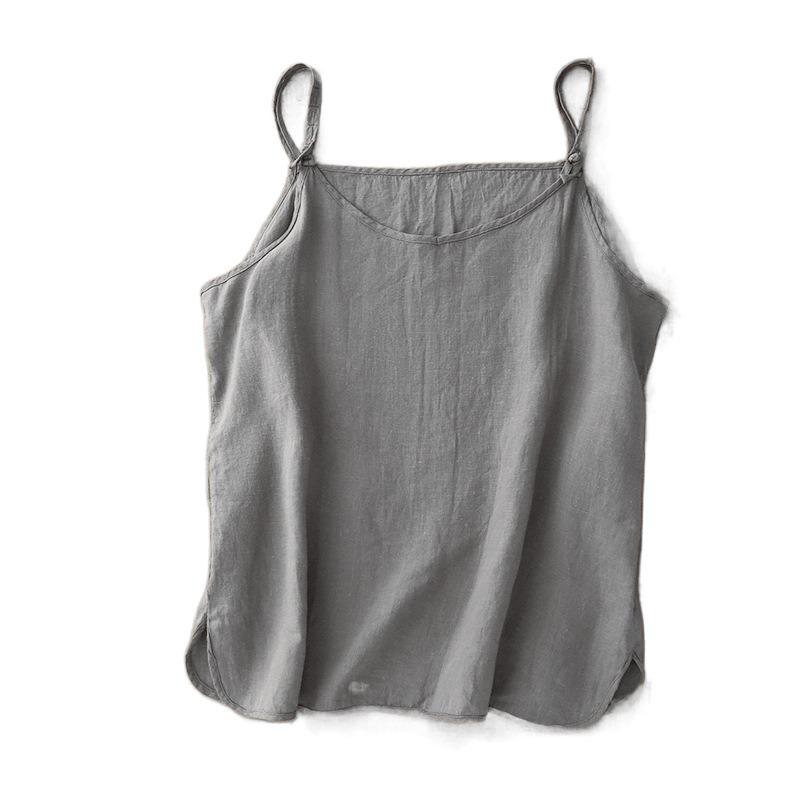 Women Cotton Linen Camisole Tank Top Short Plus Size Casual Top