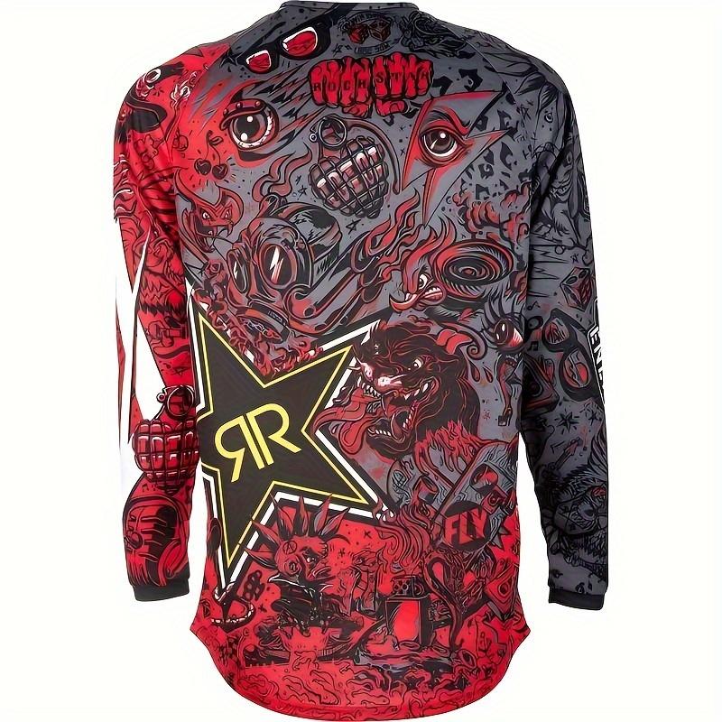 2025 Ademend Motorfietsshirt met Lange Mouwen - Cartoon/Streeppatroon, Losse Pasvorm, Zonder Zakken, Machinewasbaar, Losse Versie