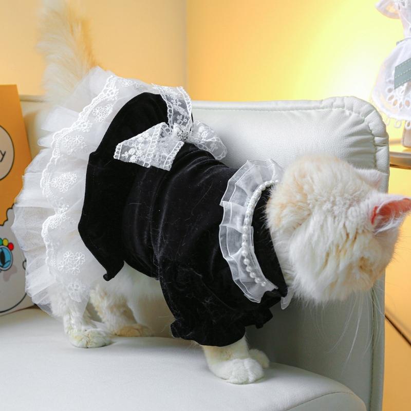 Dog Costume Dress Cat Clothes Cute Clothing Outfits Small Animal Lace Decors Apparel for Girl Cat Puppies Small Dogs