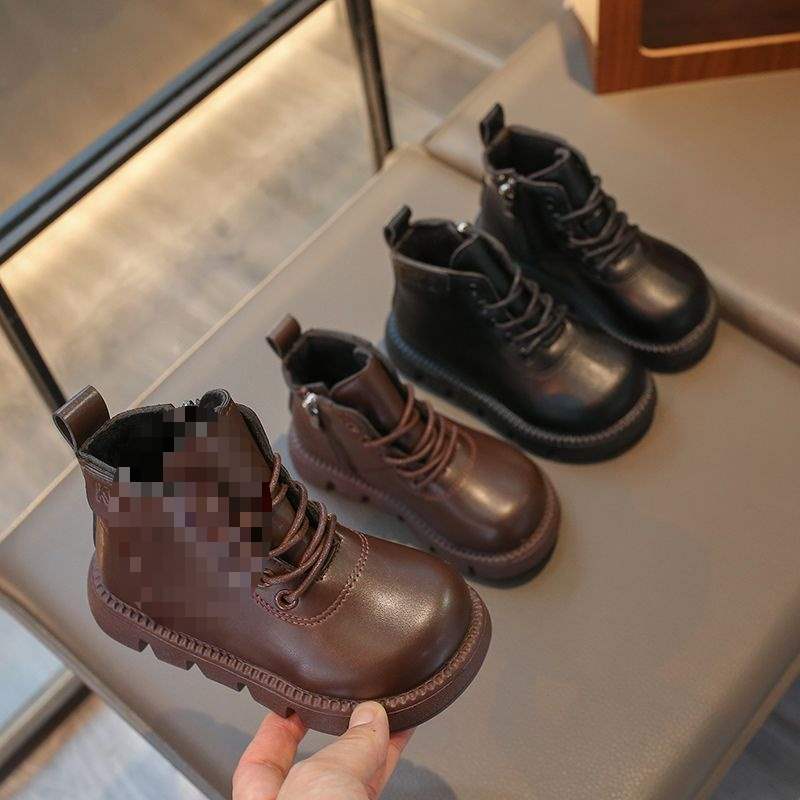 2026 autumn and winter new velvet Martin boots children's short boots baby non-slip leather boots boys British cotton shoes
