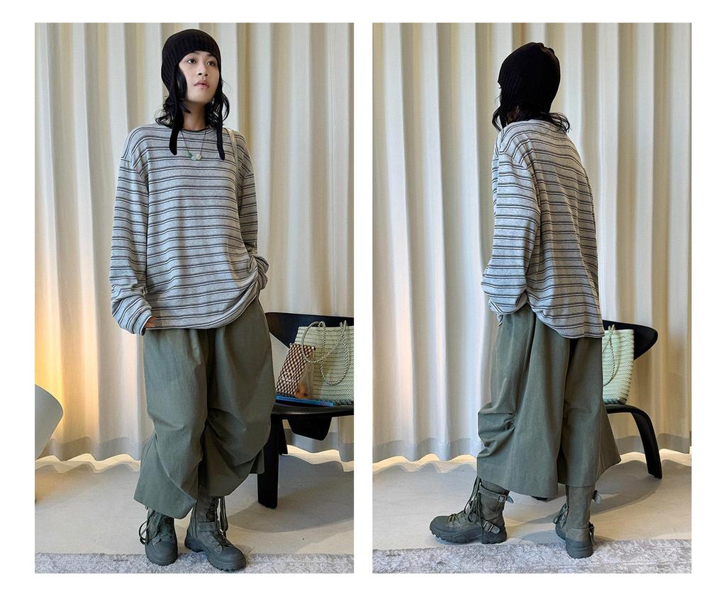 Louvre Spring Retro Korean Stripe Color Block Round Neck Casual Women's T-Shirt