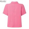 ZANZEA Women Casual Notched Lapel Summer Short Sleeve Cardigan Tops