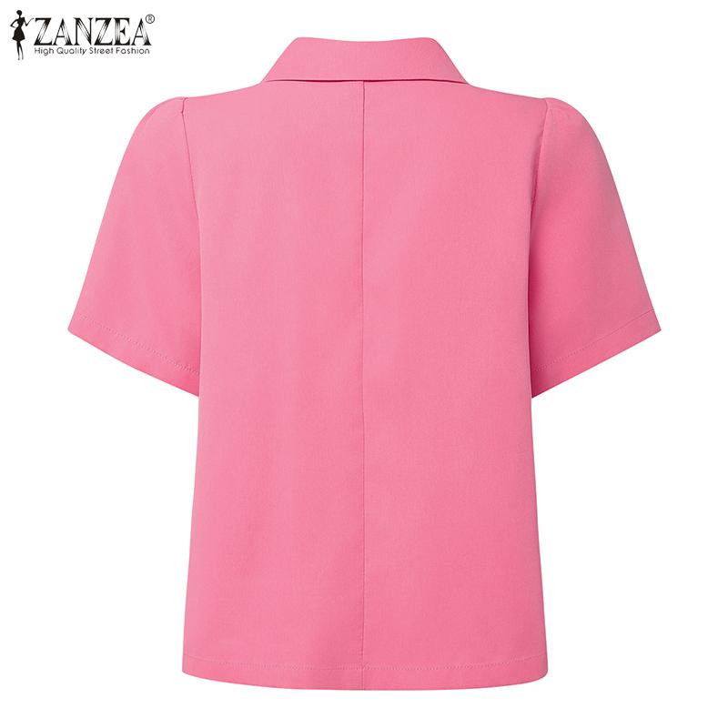 ZANZEA Women Casual Notched Lapel Summer Short Sleeve Cardigan Tops