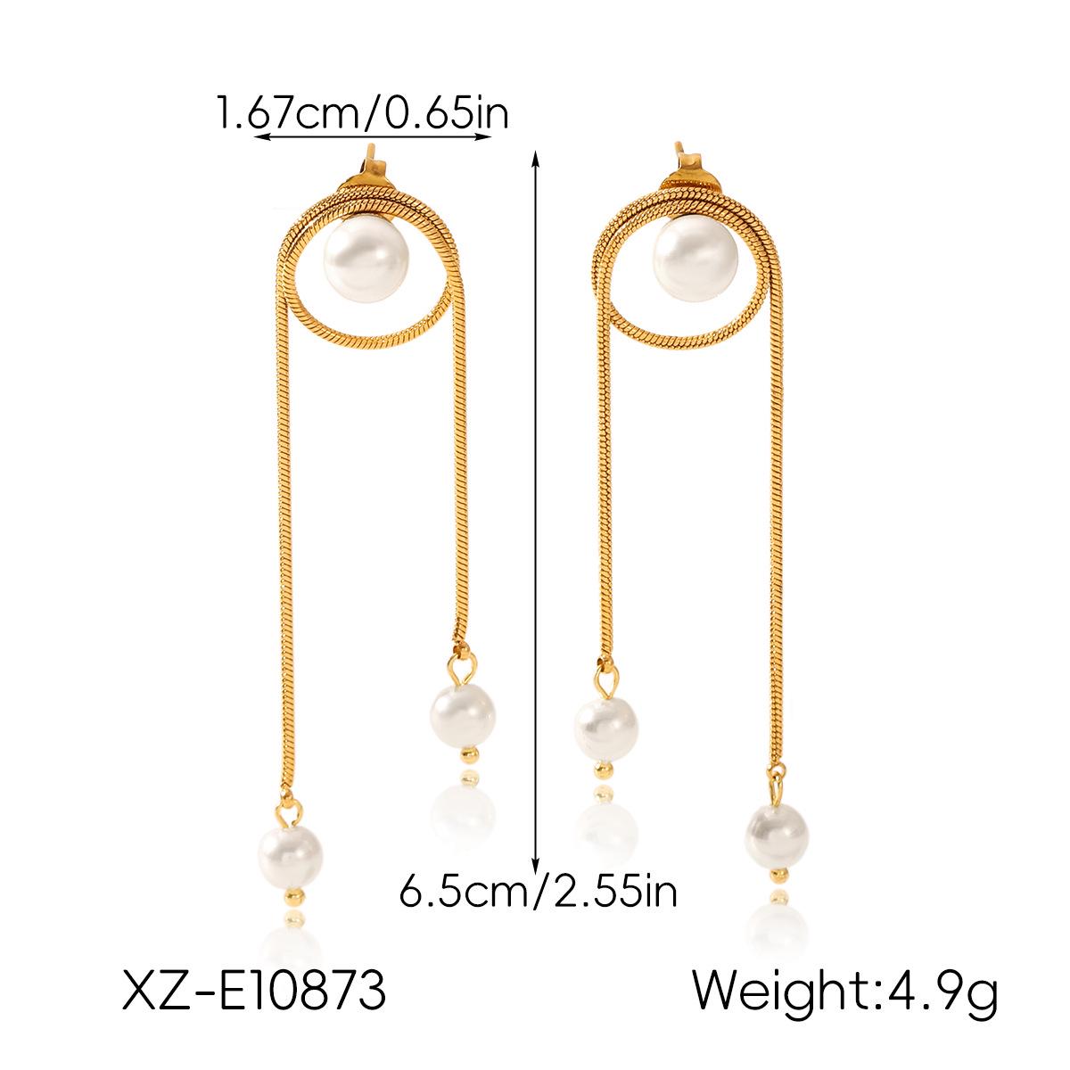 

European & American Stylish Stainless Steel Pearl Tassel Earrings - High-End 18k Titanium Studs