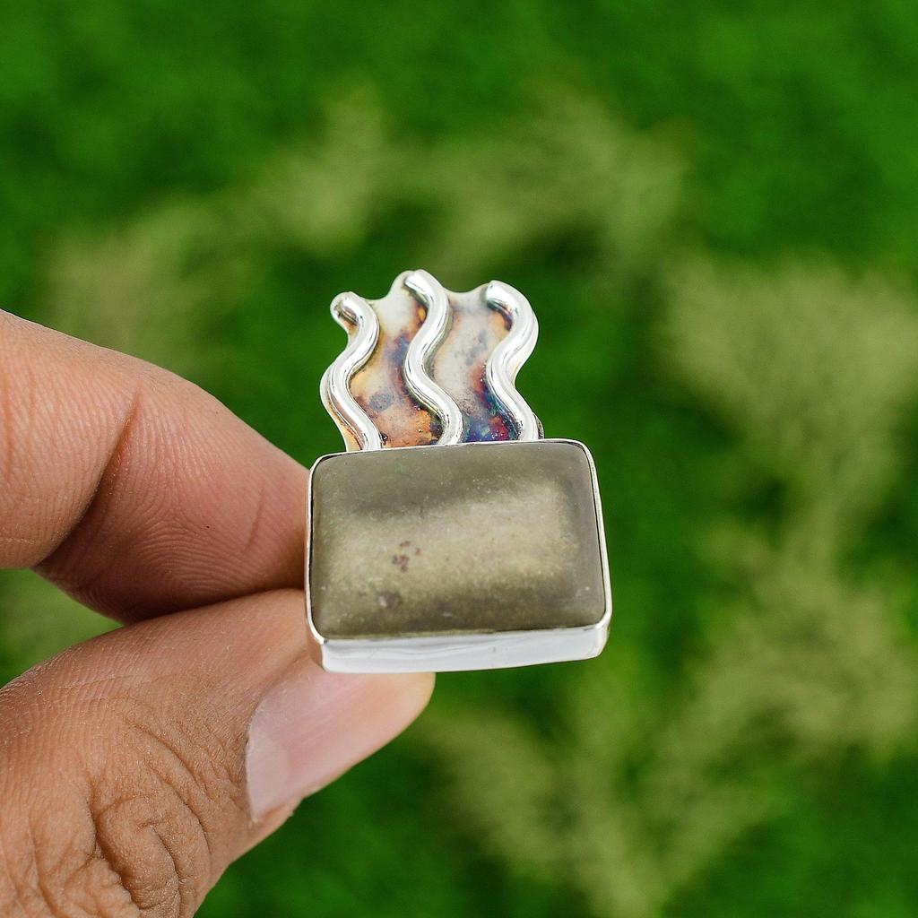 Natural Polychrome Jasper Gemstone Promise Gray Ring Size 7 925 Sterling Silver
