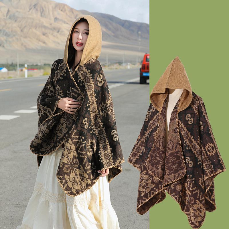 Yunnan Dali Ethnic Style Women's Warm Hooded Scarf Cloak