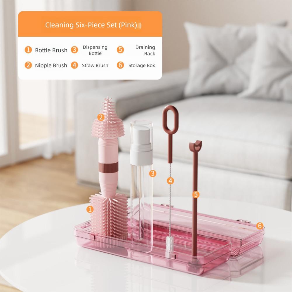 Silikon Flaschenreinigungsbürsten-Set mit Aufbewahrungsbox Baby-Nippelbürsten-Set Outdoor-Reise