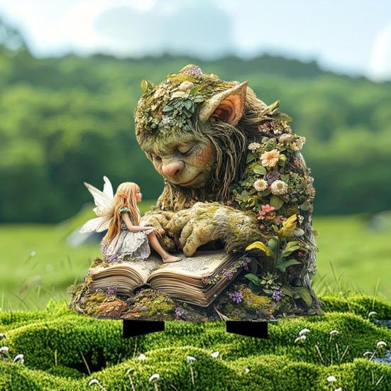Pohádková zahradní zápichová dekorace Troll Odolná proti povětrnostním vlivům Dekorativní akrylový zápich 2D Plochá dekorace se zápichem pro domácí terasu, zahradní dekorace