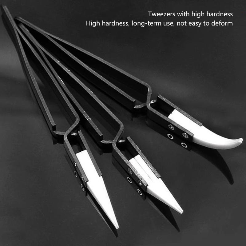 3 Pcs/Set Precision Ceramic Reverse Tweezers Heat-resistant Anti-Static Cigarette Tweezers Straight Curved Tip Tweezers