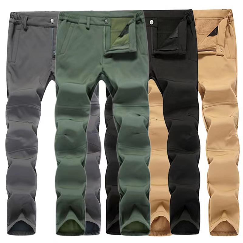 Men's Outdoor Military-Style Sharkskin Softshell Fleece Pants - Windproof, Waterproof, and Warm for Autumn/Winter Hiking.