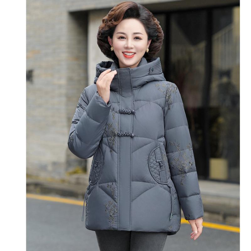 Middle Aged Down Jacket Female Mother Winter Clothing Fattened White Duck Down Grandma Clothes Old Lady Embroidered Coat Year Old