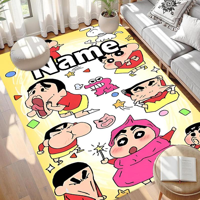 Custom Name Personalized Crayon Shin Print Carpet, Versatile Home Decor Rug, for Playroom, Apartment, Balcony, Entryway, Hallway Gift