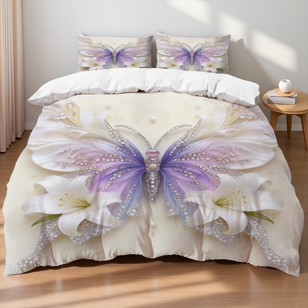 3pcs Pink Purple Bedding Set Blue Fantasy Style Butterfly Print Comfortable King Queen Twin Single Size Bithday Gift for Sister
