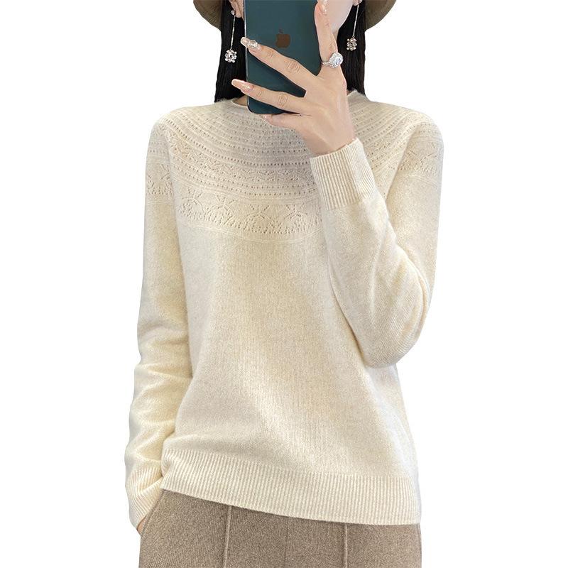 Cămașă cu fund rulat cu gât rotund, pulover interior largi din tricot pentru femei de toamnă și iarnă