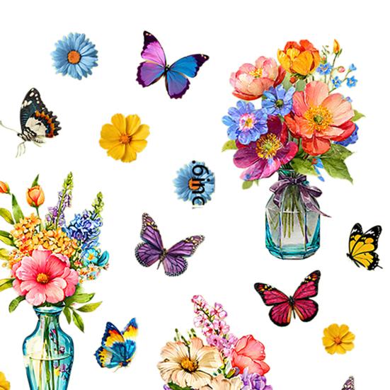 3 Pcs Painted Vase and Butterflies Wall Stickers, Removable Self-Adhesive Flower Vase Wall Decor Wall Art, Waterproof Decals for Bedroom